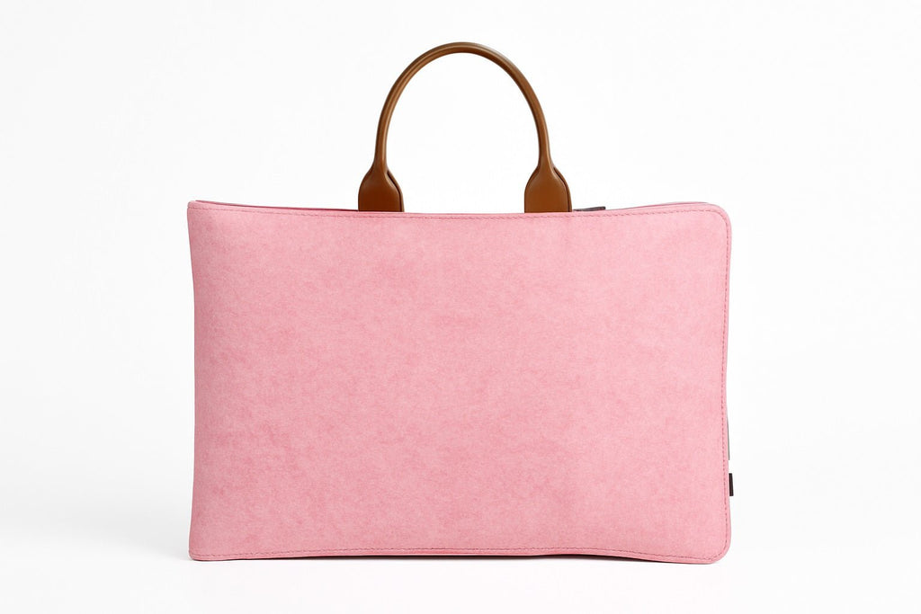 Tannero Professional Felt Laptop Bag, Brown Leather Handles, Business Briefcase, Upto 15.6 inch laptop (Pink) - O21 Business Services