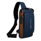 Tannero Blue Urban Anti-Theft Sling Bag with Lock, USB Port & PU Strap