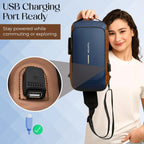 Tannero Blue Urban Anti-Theft Sling Bag with Lock, USB Port & PU Strap