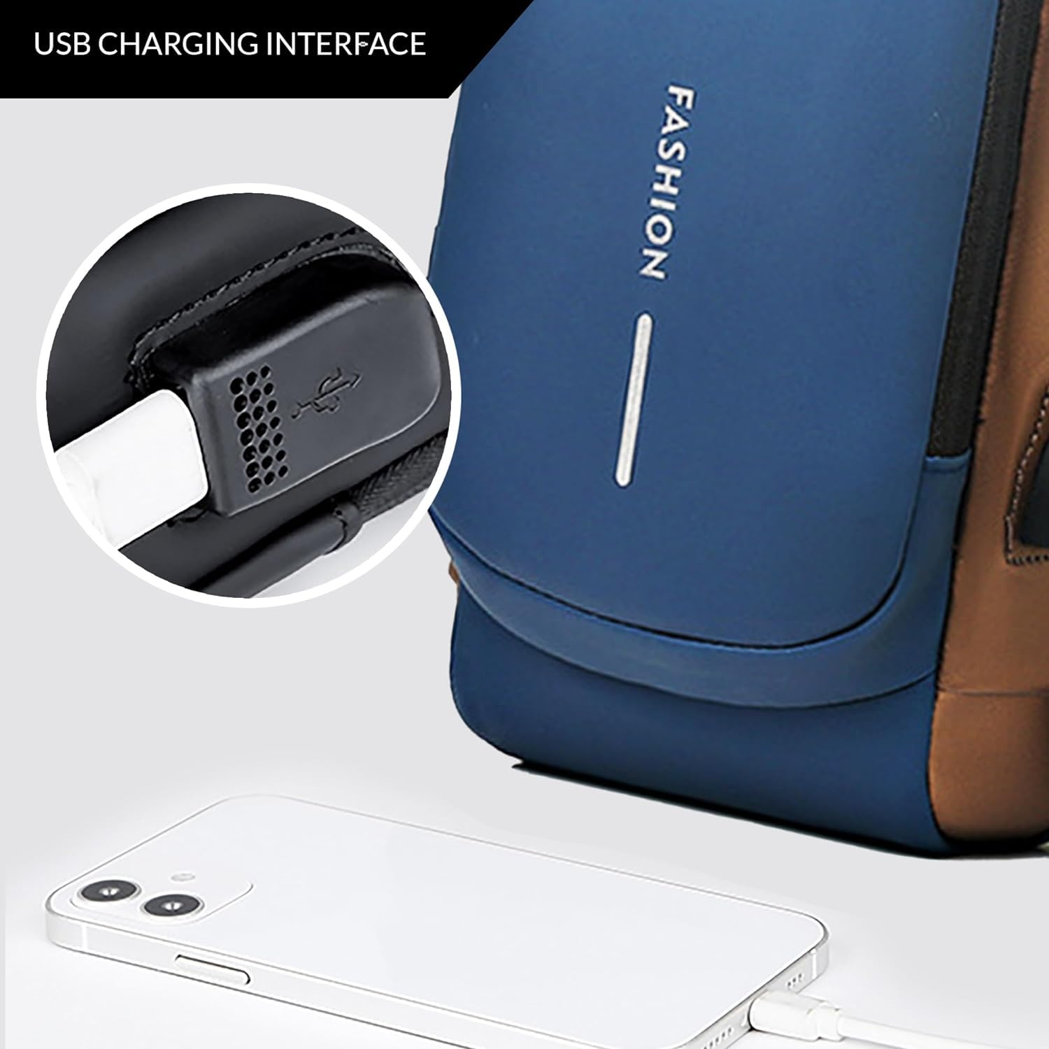 Tannero Blue Urban Anti-Theft Sling Bag with Lock, USB Port & PU Strap