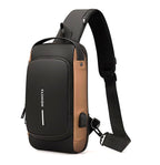 Tannero Black Urban Anti-Theft Sling Bag with Lock, USB Port & PU Strap