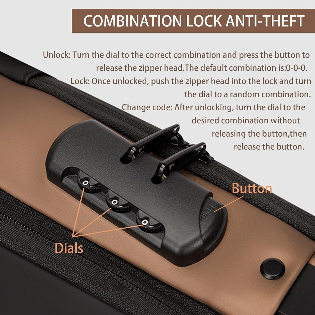 Tannero Black Urban Anti-Theft Sling Bag with Lock, USB Port & PU Strap