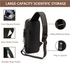 Tannero Black Urban Anti-Theft Sling Bag with Lock, USB Port & PU Strap