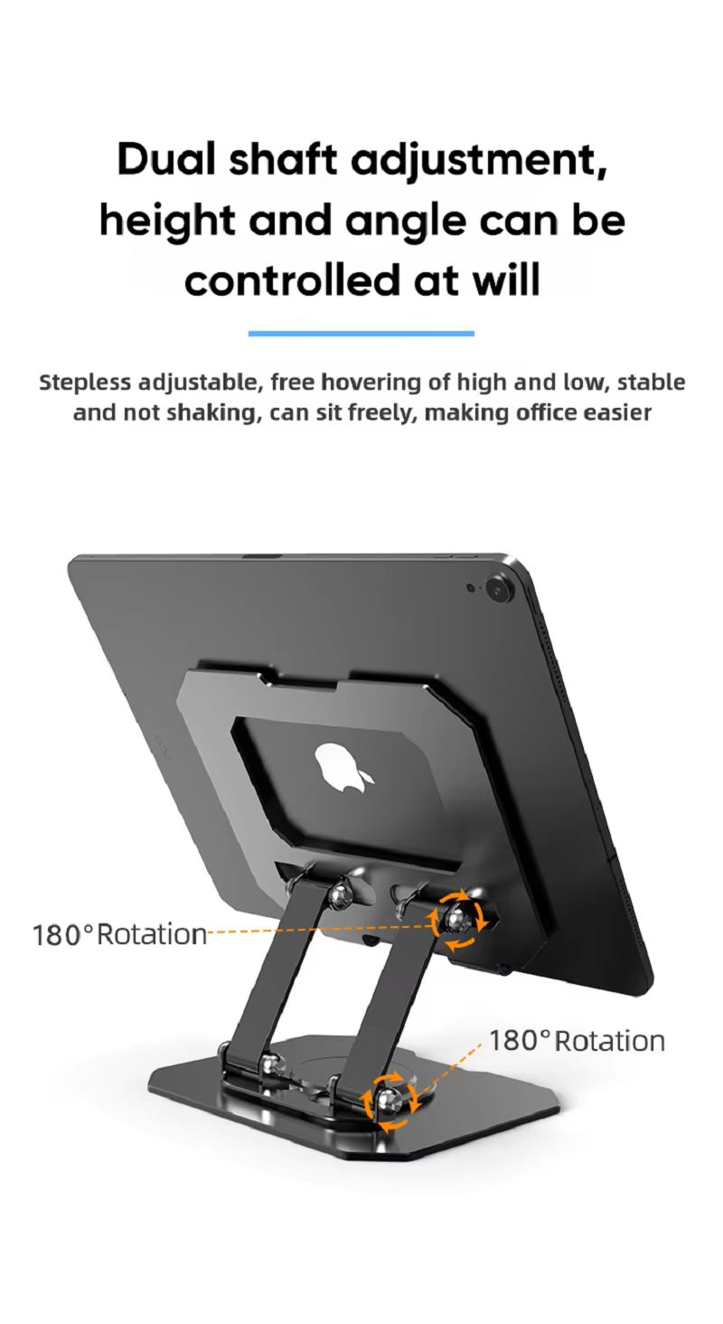 Tannero Adjustable Tablet Stand, 360 - Degree Rotating, All - Metal Construction, Dual - Shaft Height and Angle Control for iPad, Samsung Galaxy Tab, Lenovo Pad and All Tablets - Black - O21 Business Services