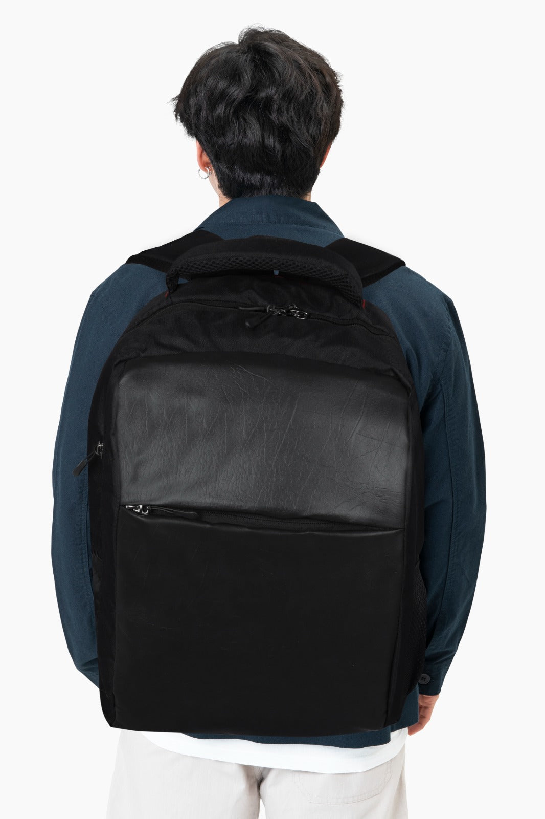 Tannero Urban Series Black Laptop Backpack | Luxury Faux Leather Front, Ergonomic Back Support, Multi-Utility Design