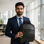 Tannero Urban Series Black Laptop Backpack | Luxury Faux Leather Front, Ergonomic Back Support, Multi-Utility Design