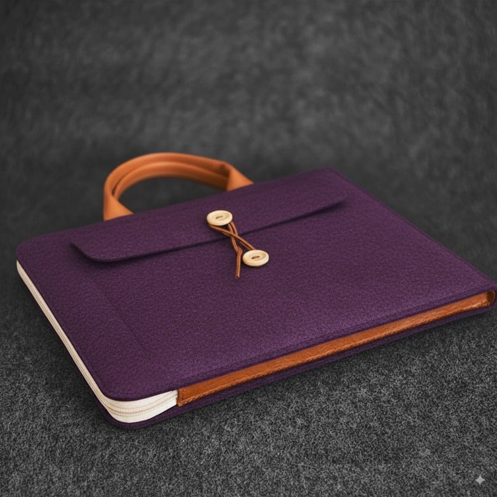 Tannero Professional Felt Laptop Bag, Brown Leather Handles, Business Briefcase, Upto 15.6 inch laptop (Purple) - O21 Business Services