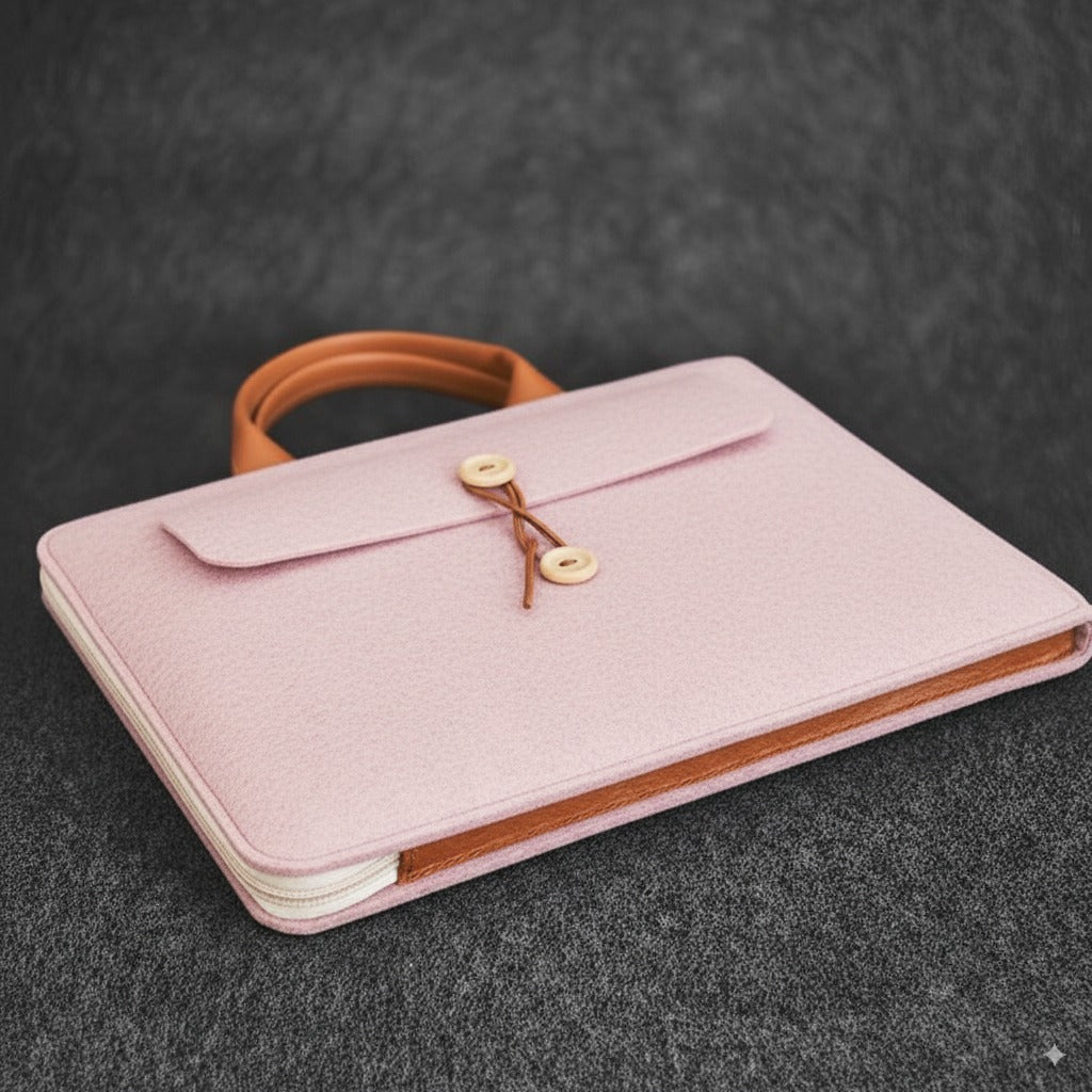 Tannero Professional Felt Laptop Bag, Brown Leather Handles, Business Briefcase, Upto 15.6 inch laptop (Pink) - O21 Business Services