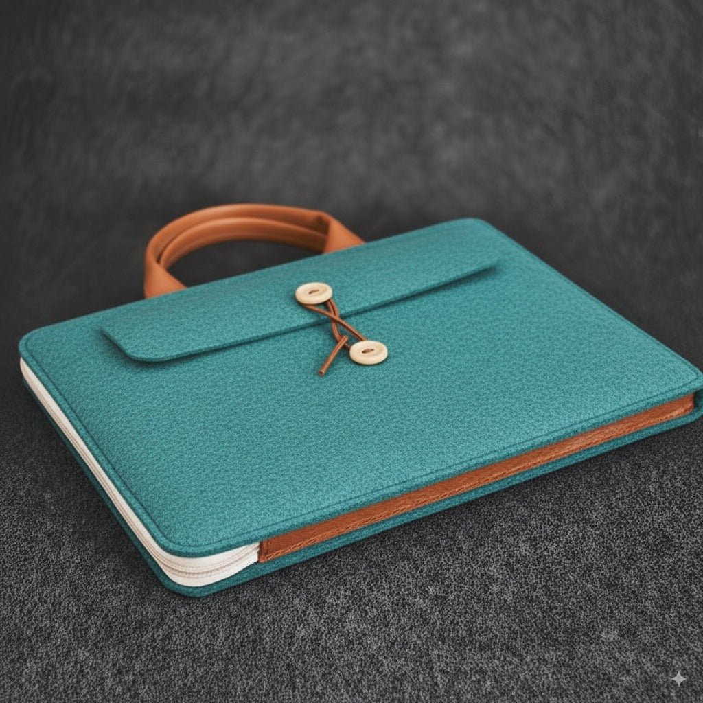 Tannero Professional Felt Laptop Bag, Brown Leather Handles, Business Briefcase, Upto 15.6 inch laptop (Teal) - O21 Business Services