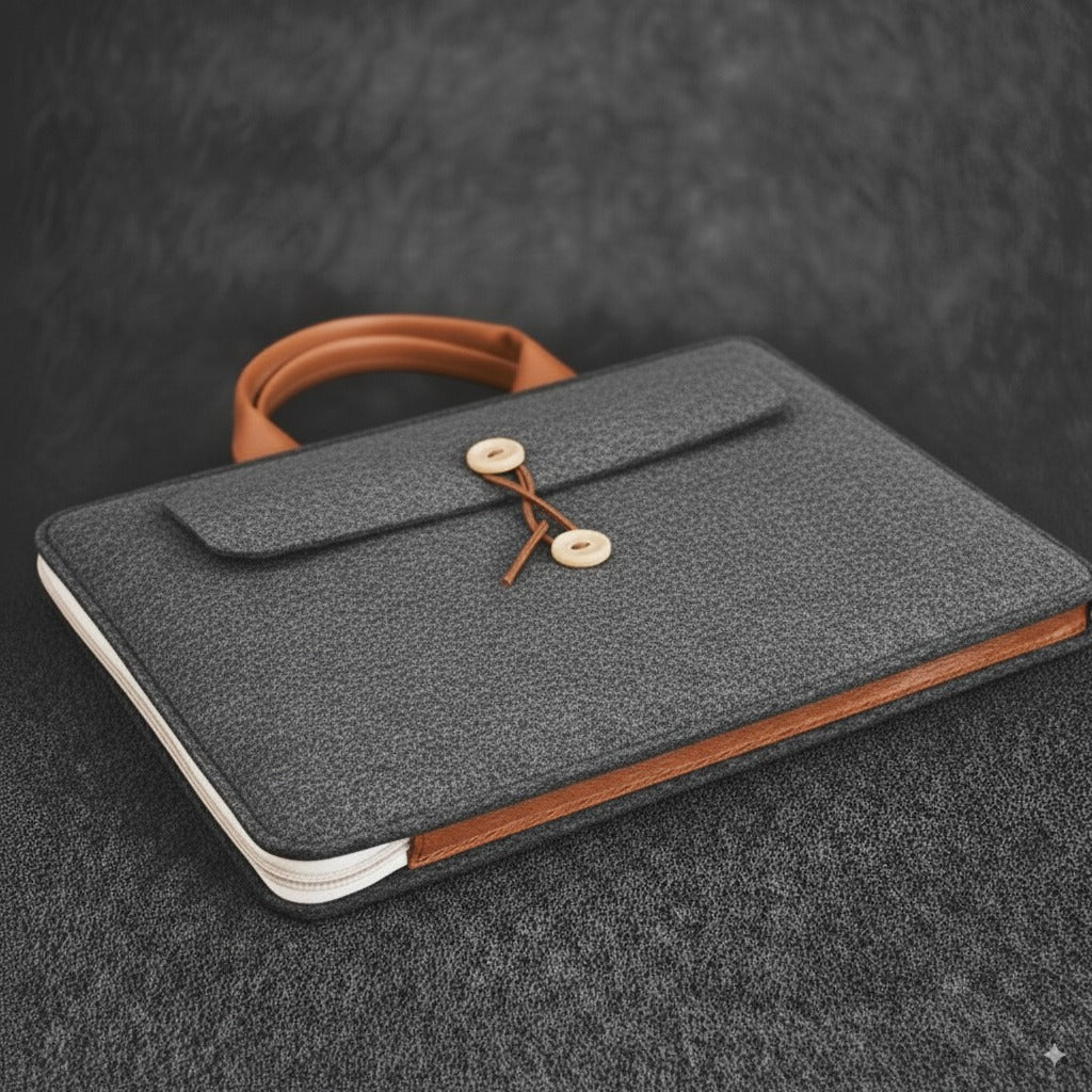 Tannero Professional Felt Laptop Bag, Brown Leather Handles, Business Briefcase, Upto 15.6 inch laptop (Grey Melange) - O21 Business Services