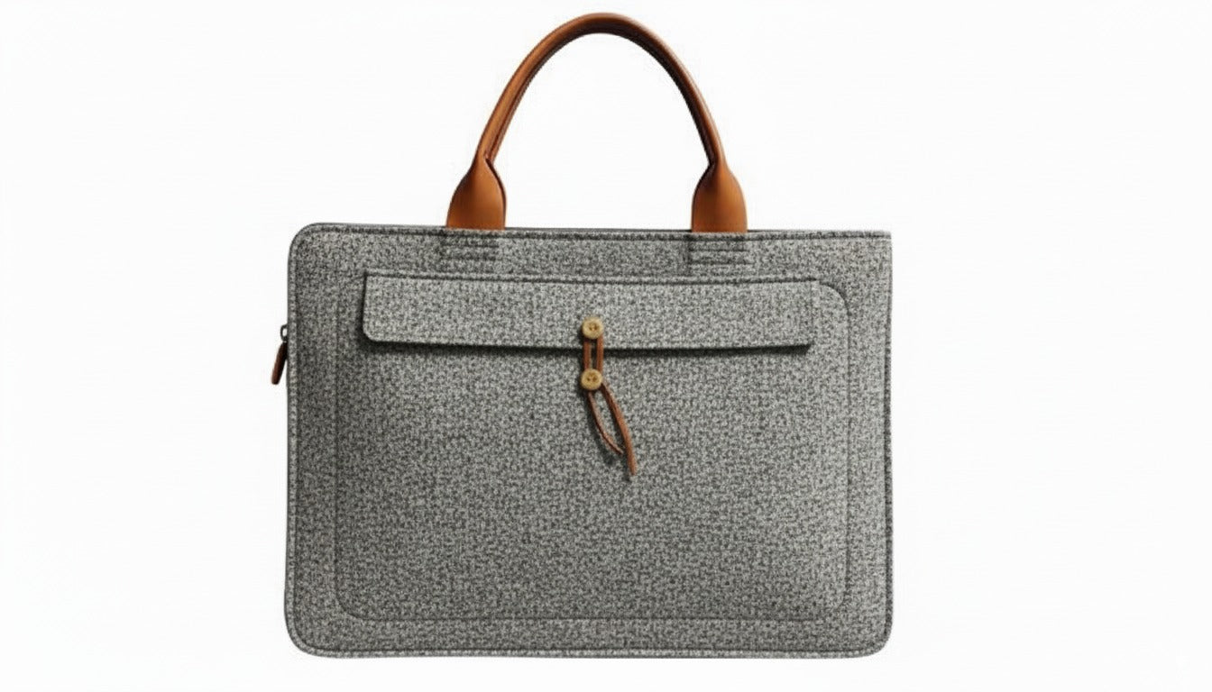 Tannero Professional Felt Laptop Bag, Brown Leather Handles, Business Briefcase, Upto 15.6 inch laptop (Grey Melange) - O21 Business Services