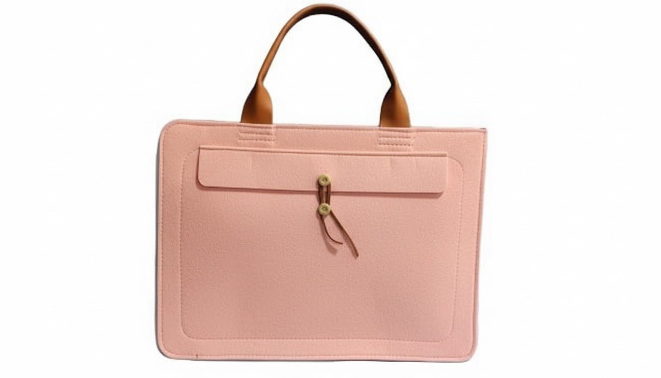 Tannero Professional Felt Laptop Bag, Brown Leather Handles, Business Briefcase, Upto 15.6 inch laptop (Pink) - O21 Business Services
