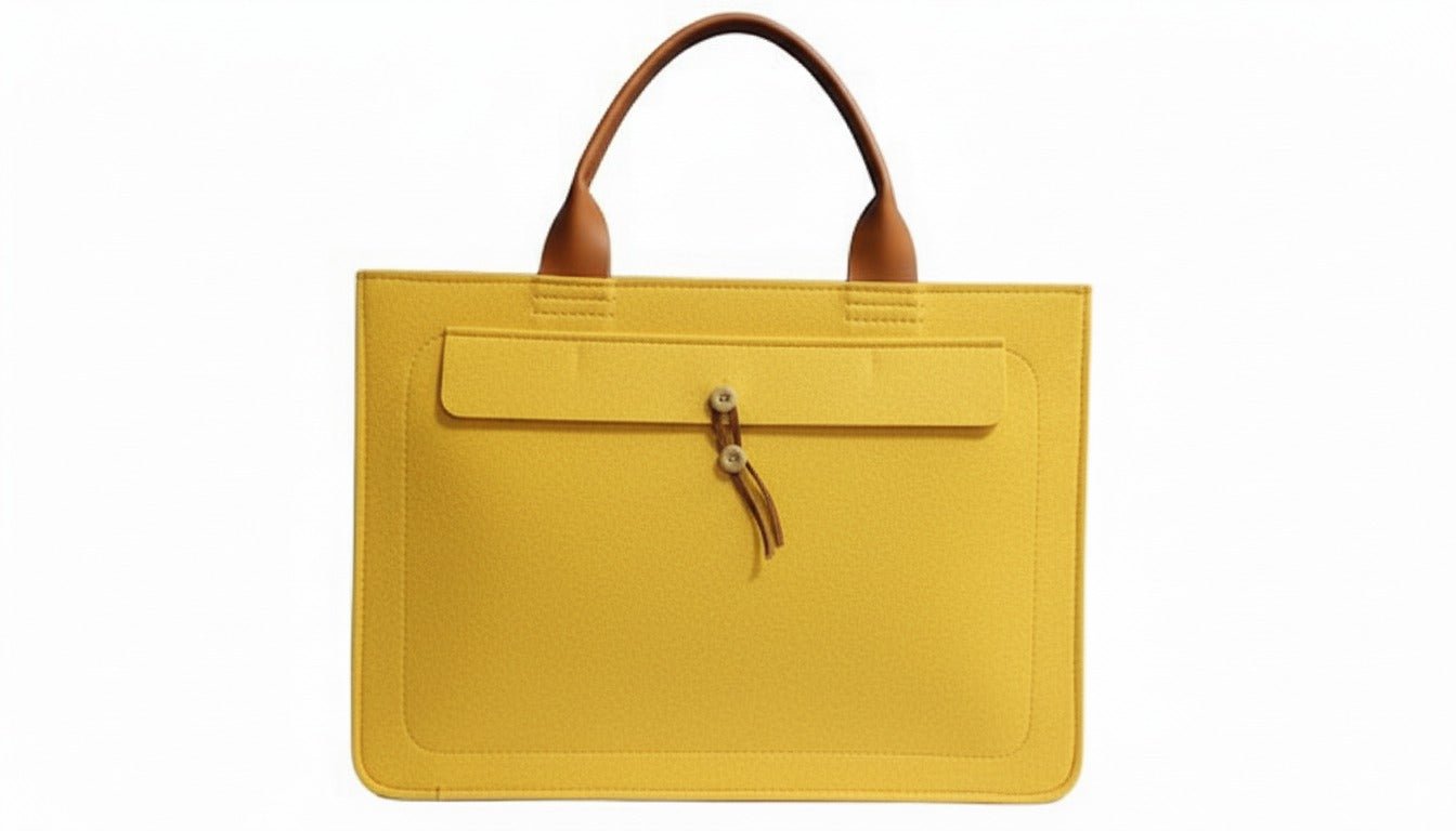 Tannero Professional Felt Laptop Bag, Brown Leather Handles, Business Briefcase, Upto 15.6 inch laptop (Yellow) - O21 Business Services
