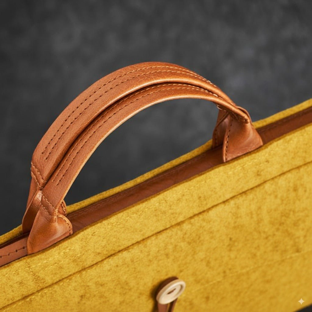 Tannero Professional Felt Laptop Bag, Brown Leather Handles, Business Briefcase, Upto 15.6 inch laptop (Yellow) - O21 Business Services