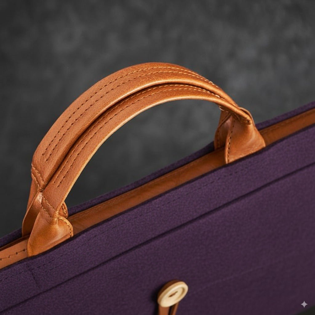 Tannero Professional Felt Laptop Bag, Brown Leather Handles, Business Briefcase, Upto 15.6 inch laptop (Purple) - O21 Business Services