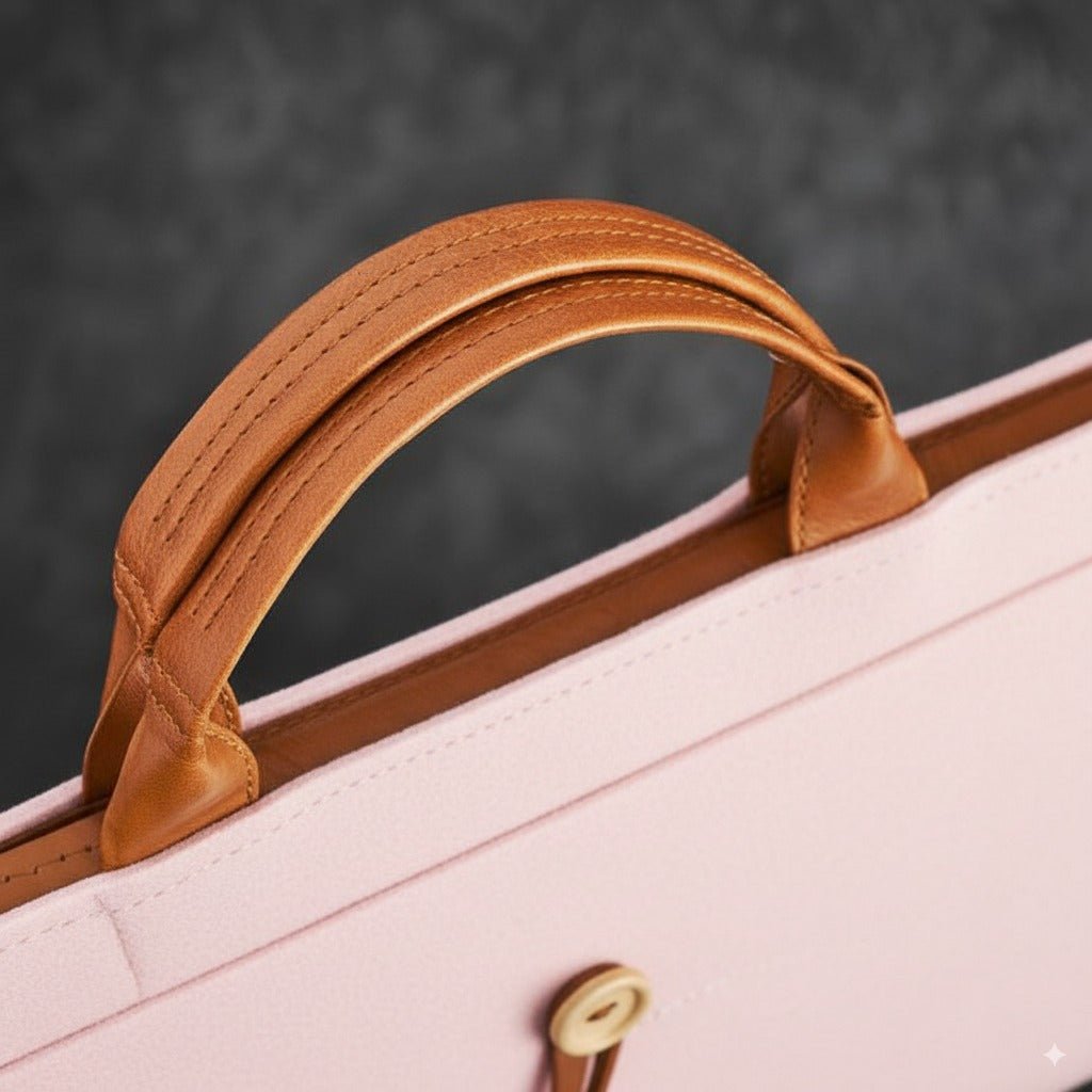 Tannero Professional Felt Laptop Bag, Brown Leather Handles, Business Briefcase, Upto 15.6 inch laptop (Pink) - O21 Business Services