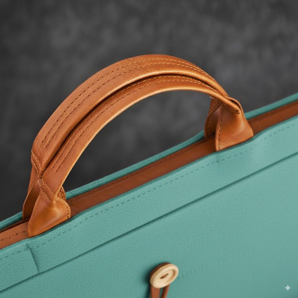 Tannero Professional Felt Laptop Bag, Brown Leather Handles, Business Briefcase, Upto 15.6 inch laptop (Teal) - O21 Business Services
