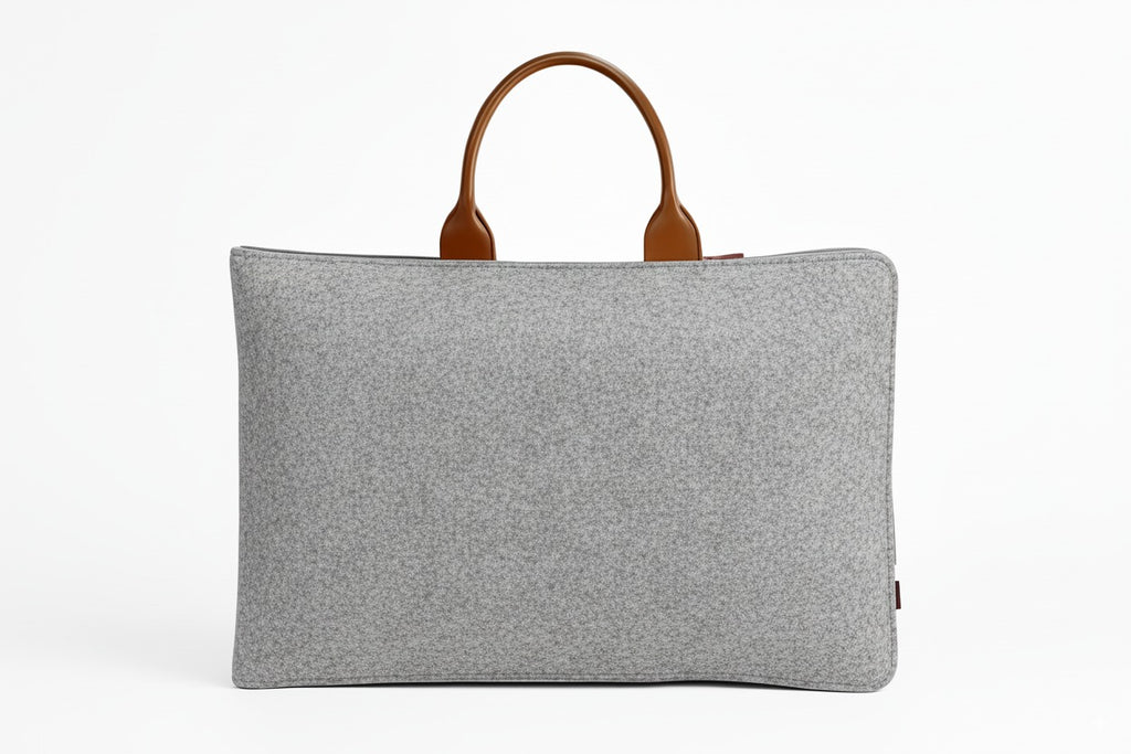 Tannero Professional Felt Laptop Bag, Brown Leather Handles, Business Briefcase, Upto 15.6 inch laptop (Grey Melange) - O21 Business Services