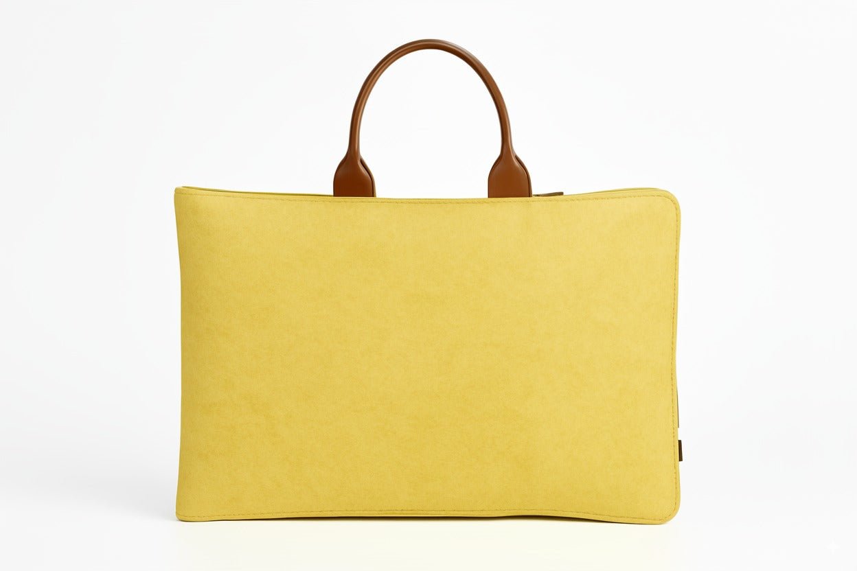 Tannero Professional Felt Laptop Bag, Brown Leather Handles, Business Briefcase, Upto 15.6 inch laptop (Yellow) - O21 Business Services