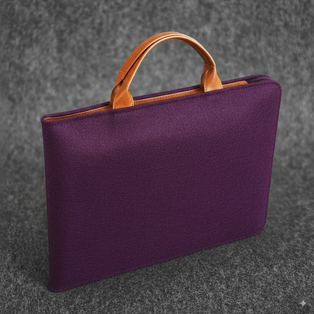 Tannero Professional Felt Laptop Bag, Brown Leather Handles, Business Briefcase, Upto 15.6 inch laptop (Purple) - O21 Business Services