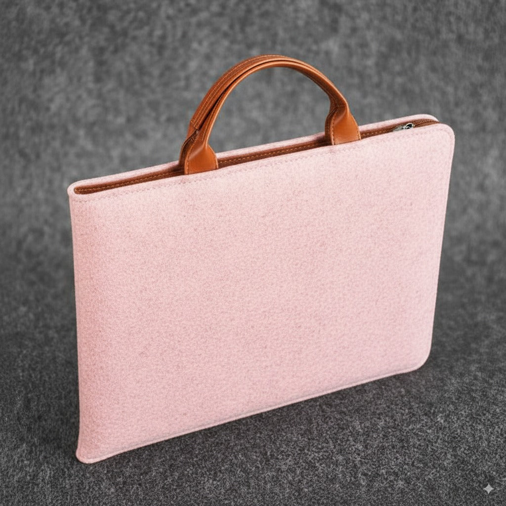 Tannero Professional Felt Laptop Bag, Brown Leather Handles, Business Briefcase, Upto 15.6 inch laptop (Pink) - O21 Business Services