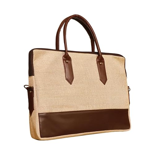 Tannero Eco-Style Jute & PU Leather Laptop Bag | Durable Office Briefcase for 15.6-inch Laptops