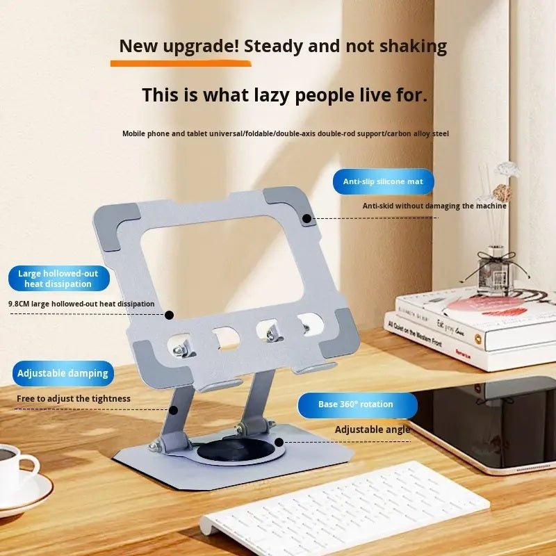 Tannero Adjustable Tablet Stand, 360 - Degree Rotating, All - Metal Construction, Dual - Shaft Height and Angle Control for iPad, Samsung Galaxy Tab, Lenovo Pad and All Tablets - Silver - O21 Business Services