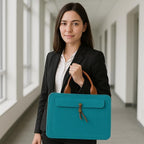 Tannero Professional Felt Laptop Bag, Brown Leather Handles, Business Briefcase, Upto 15.6 inch laptop (Teal)